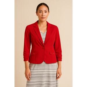 Levayas Women’s Red Ruched Sleeve Blazer Size M